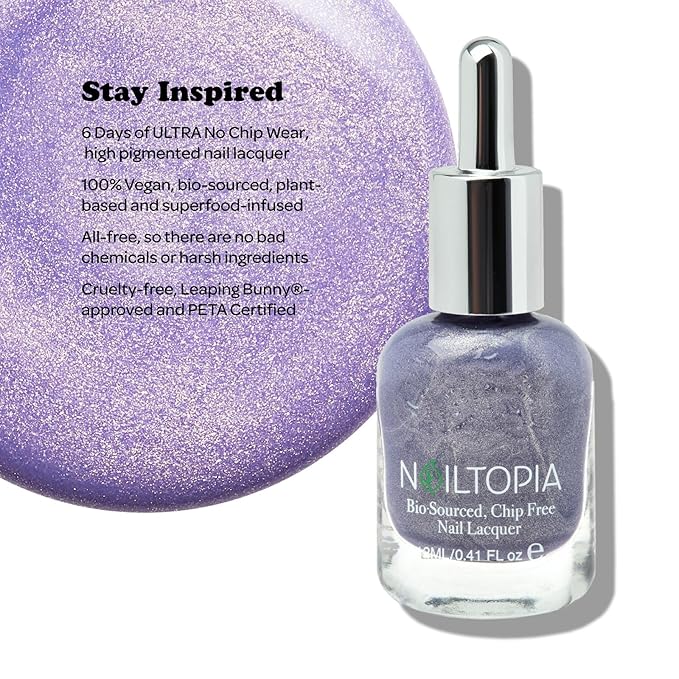 Nailtopia - Plant-Based Chip Free Nail Lacquer - Non Toxic, Bio-Sourced, Long-Lasting, Strengthening Polish - Stay Inspired (Medium Purple With Gold Reflects) - 0.41oz