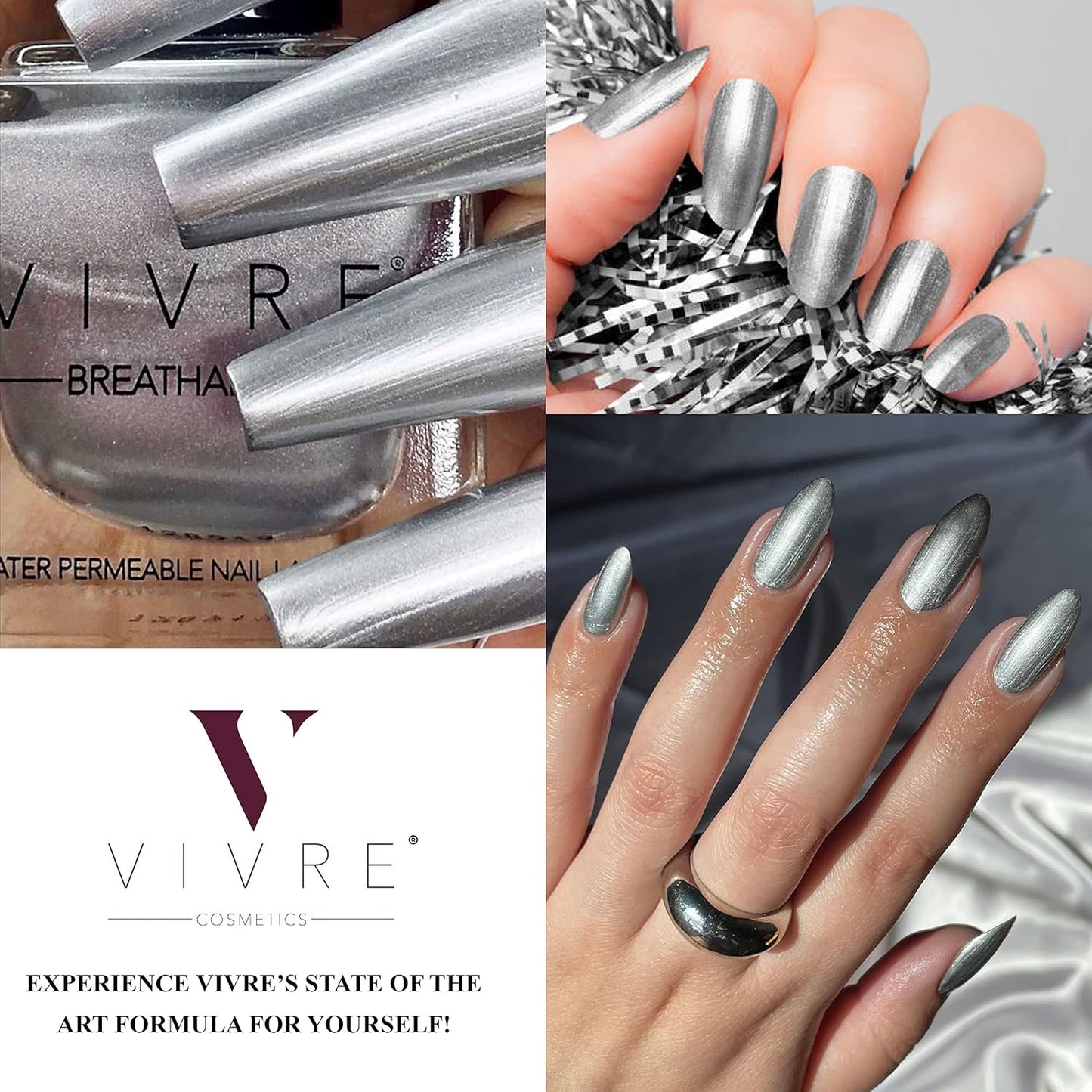 VIVRE Cosmetics Quick Dry Shiny Halal Nail Polish - Vegan, Non Toxic, Long Lasting, Breathable & Water Permeable - No Place Like Chrome