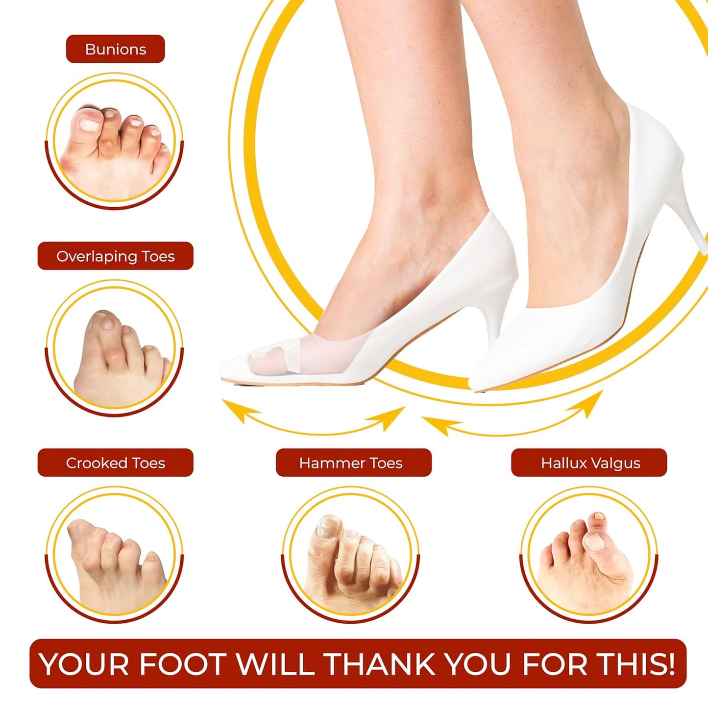 2x Pairs Orthopedic Toe Spacers - Toe Separators for Men & Women, Bunion Corrector, Hammer Toe Straightener, Yoga Toe Spacers, Toe Spreaders for Foot Pain Relief -Kubbar