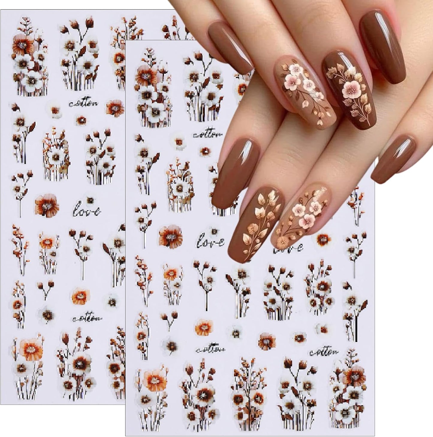 8 Sheets Multi Styles Sunflower Nail Art Stickers Summer Floral Self-Adhesive Yellow Orange Sun Flowers Butterfly Bees Decals Nail Sticker for Women Girls Manicure Tips Decoration
