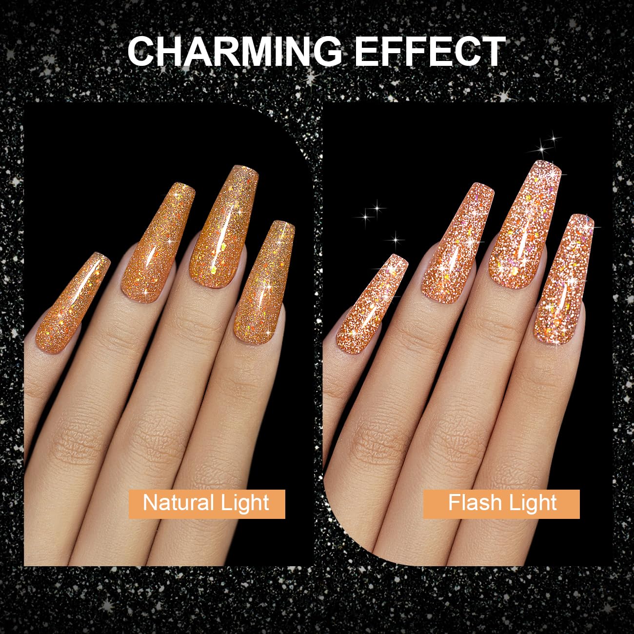 RARJSM Reflective Glitter Gel Polish Orange Sparkling Glitter Iridescent Shimmer Gel Polish Sparkle Glitters Gel Holographic Gelpolish Soak off Nail Art Manicure for Salon DIY at Home