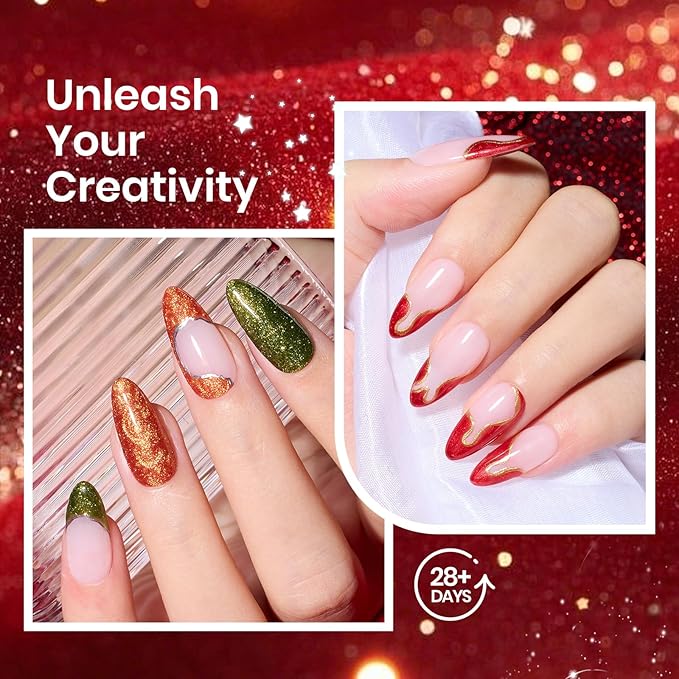 beetles Glitter Gel Nail Polish Set, 6 Colors Glitter Brown Orange Red Green Colors Christmas Nail Drawing Swirl Shell Thread Effect Gel Polish Kit Soak Off Led UV Nail