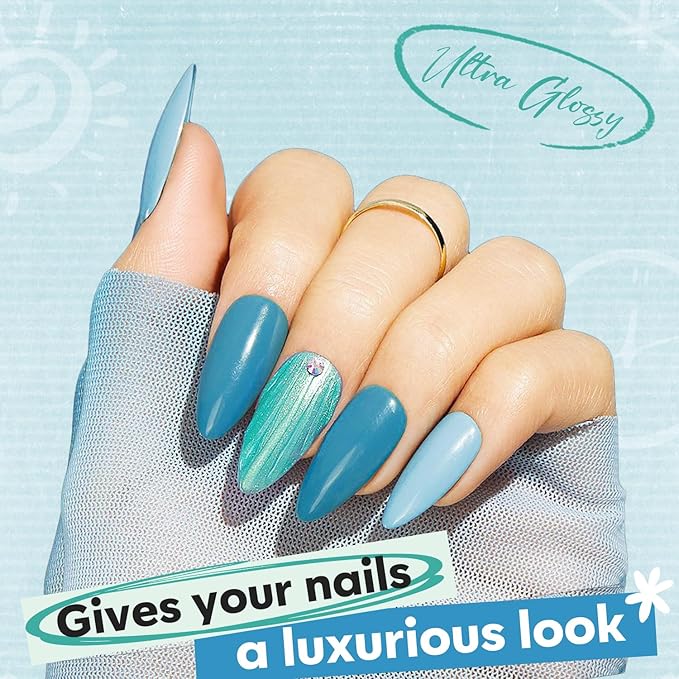 modelones Blue Nail Polish Set, 6 Colors White Green Glitter Pearl Mermaid Quick Dry Mini Starter Kit, Long Lasting Art DIY Manicure Set at Home for Women Girls