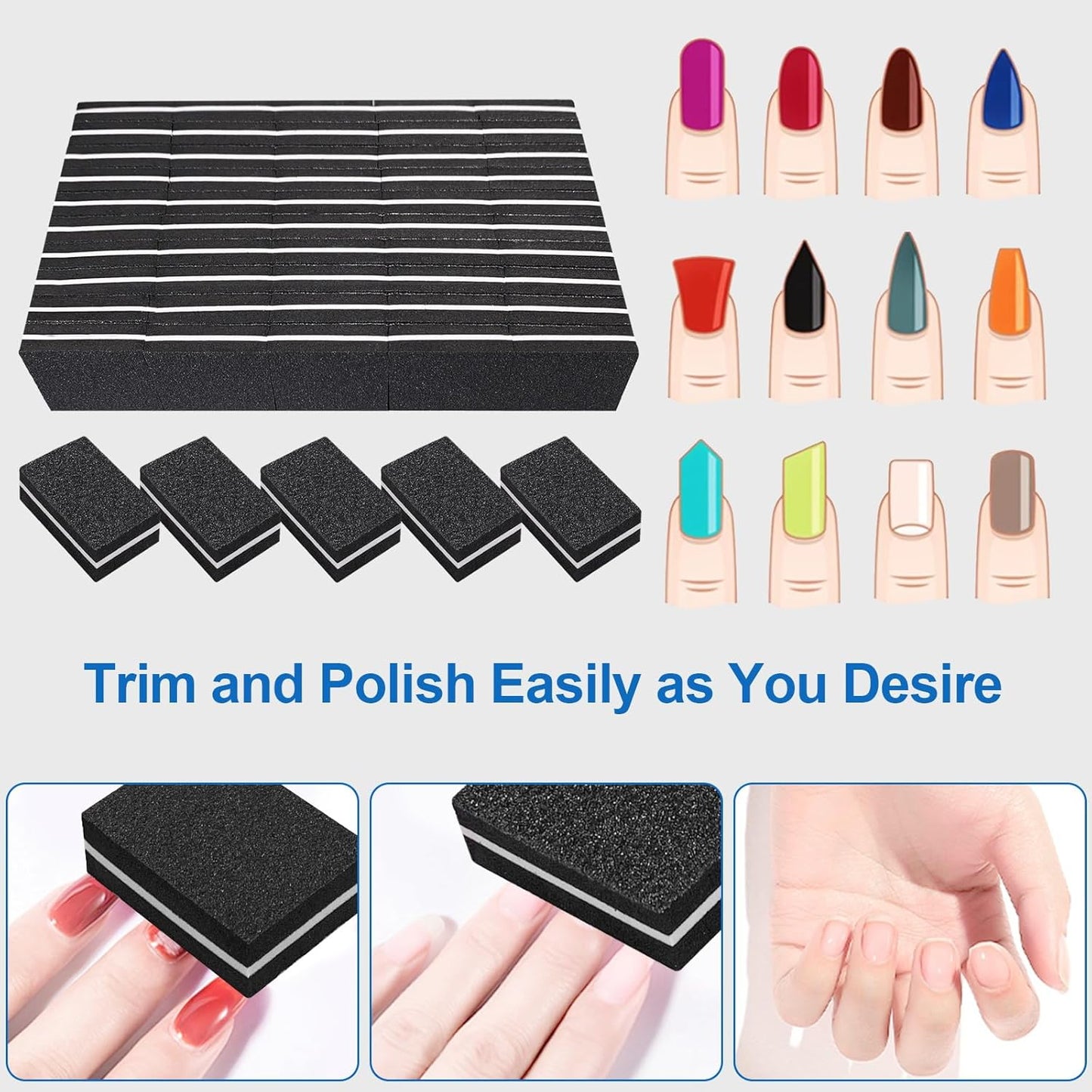Nail Buffers (50 Pack), Mini Buffer Block Nail File for Acrylic Nails and Natural Nails, 100/180 Grit Nail Buffer Block Bulk Buffing Blocks for Nail Buff Professional Manicure File Blocks Set Black