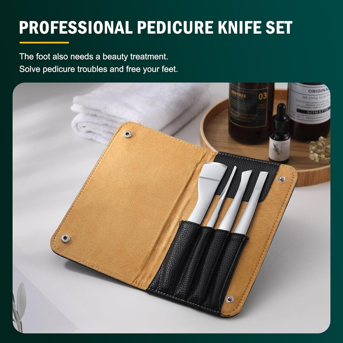 FVION Professional Pedicure Knife Set, 4PCS Ingrown Toenail Removal Blades Kit, Stainless Steel Callus Shaver Foot Blades - Silver