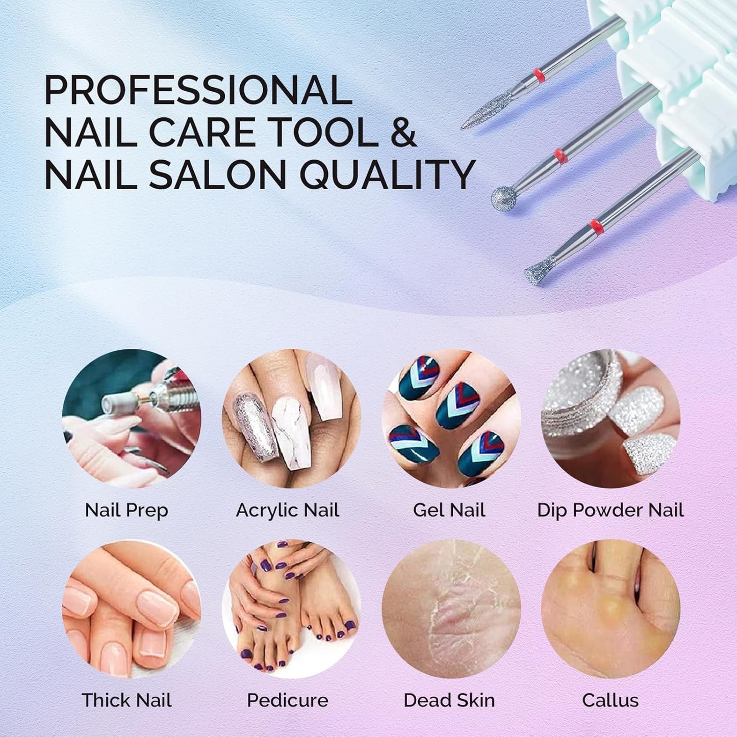 MelodySusie 3Pcs Cuticle Cleaner Nail Drill Bits Set, 3/32'' Safety Carbide Diamond Bits, Ball, Flame and Inverted Tapered Bits, Suitable for Cuticle Dead Skin Nail Prepare, Silver