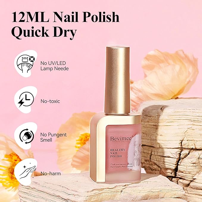 Quick Dry Nail Polish 12ML, Sheer Pink Regular Color Nail Polish Water Based Holographic High Coverage Nail Lacquer Natural Nail Art No Required UV LED Air Fast Drying