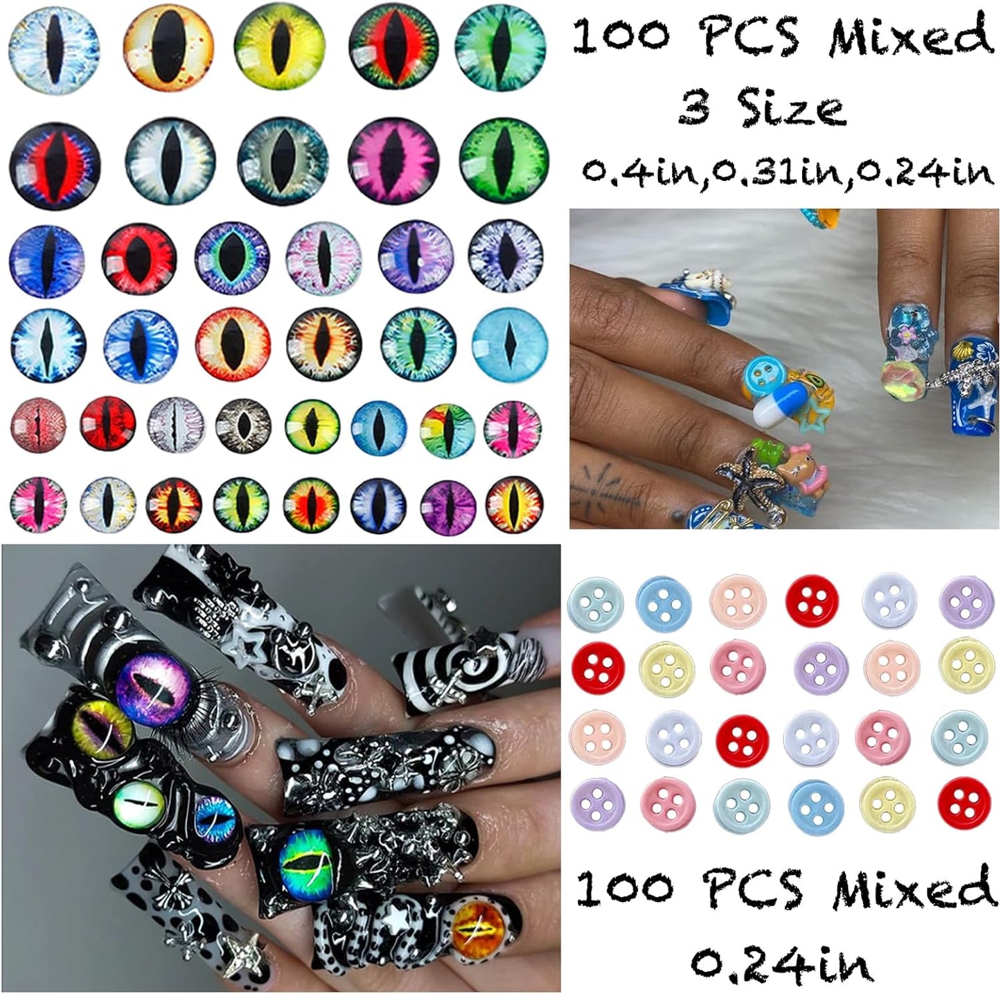 440PCS Nail Charms for Acrylic Nails,Puncture Charms Colourful Alphabet Beads Buttons Eye Nail Accessories Nail Art Supplies Manicure Craft DIY