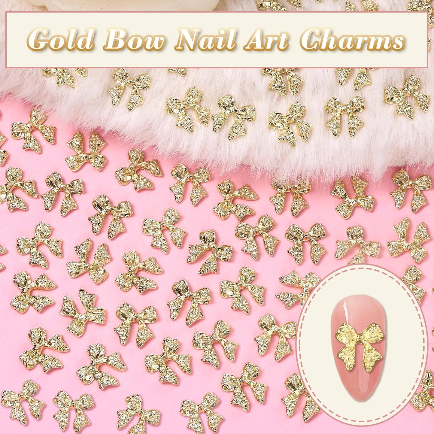 80 Pcs Gold 3D Bow Metal Nail Charm, Luxury Shiny Bows Nail Jewelry Charms for Alloy Nails, DIY Crafts