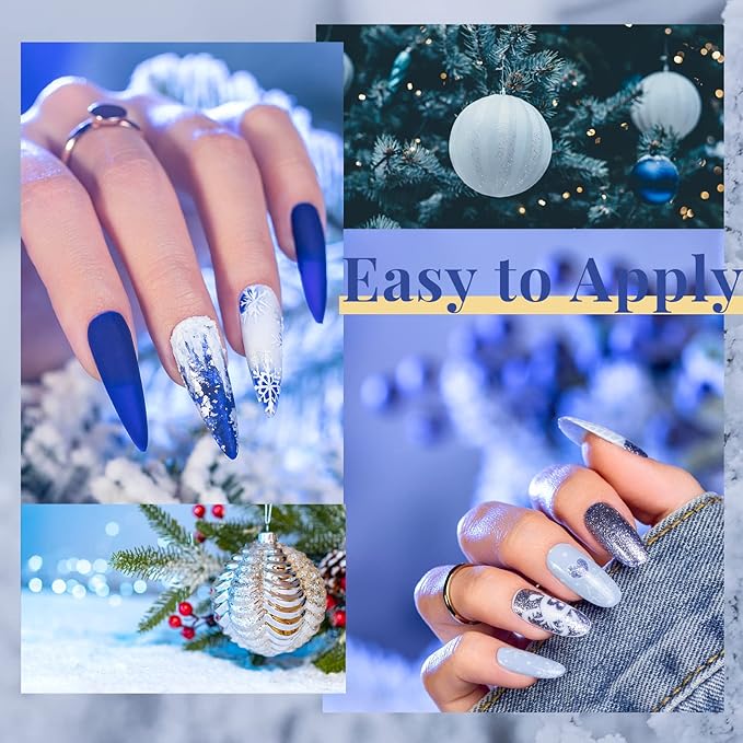Beetles Gel Polish Winter Christmas Gel Nail Polish Set 5 Colors Dark Blue Glitter White Light Blue Silver Gel Polish Kit with Nail Sticker Soak off UV LED DIY Gifts for Women Sparkling Snow
