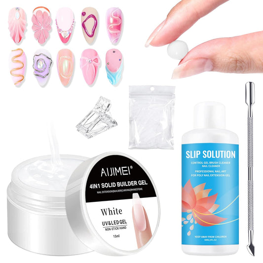 AIJIMEI Solid Builder Gel Kit With Manicure Tools for Nails 15ML 4IN1 NailExtensionGel UV & LEDGel forNails Long-Lasting NailExtension Gelfor NailsManicure DIY at Home (SOLID-GEL-A2)