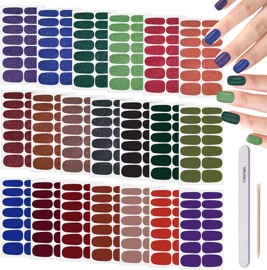 DANNEASY Nail Polish Strips (20 Sheets - Dark Solid&Glitter) Gel Nail Stickers Full Nail Wraps Gel Nail Strips Self-Adhesive Manicure Sticker Nails for Women with Nail File, Cuticle Stick