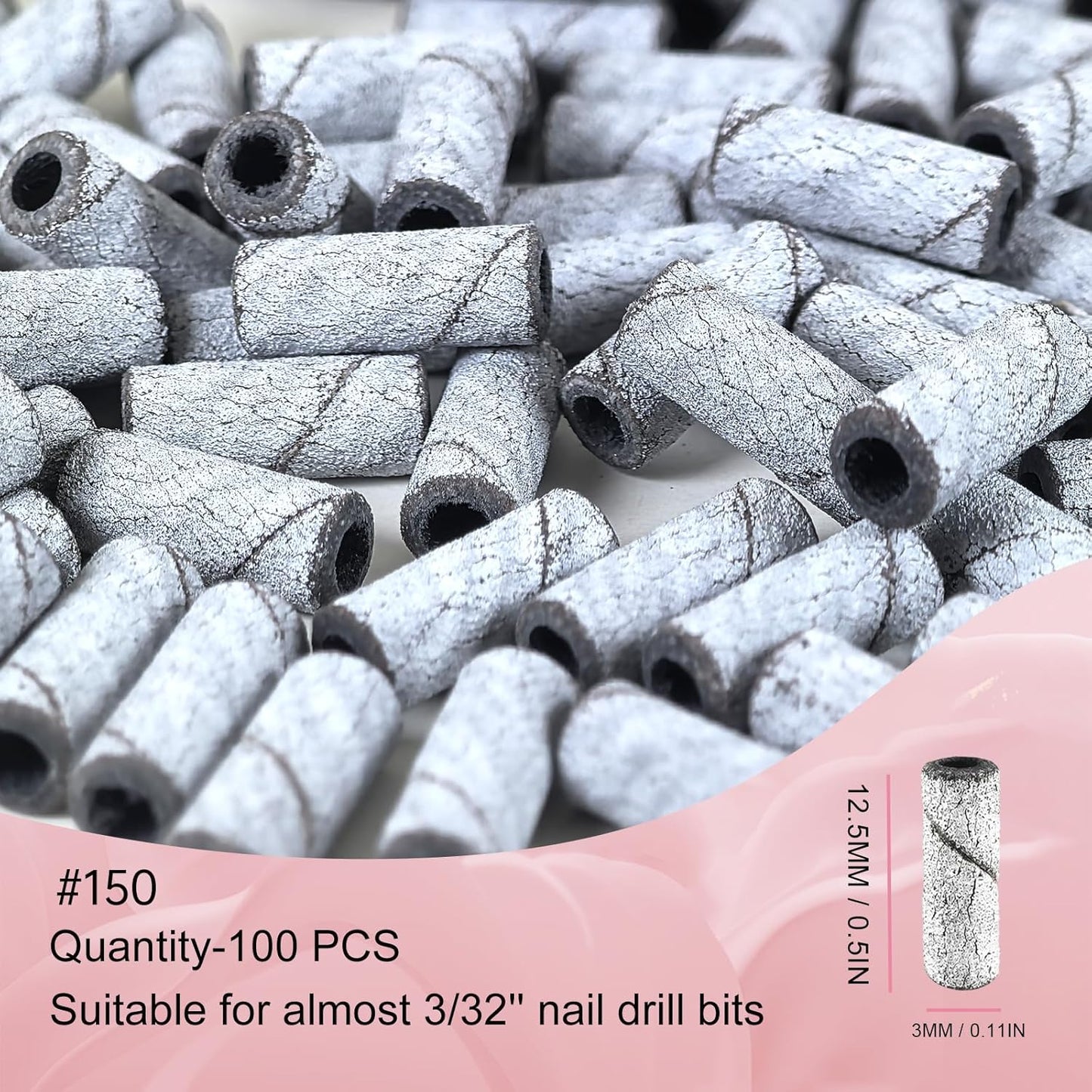Sanding Bands for Nail Drill Nail Drill Bits Set, Corfulra Upgraded Small Sanding Bands with Mandrel Bit, 100 pcs 150 Fine Grits for Natural Nail, Nail Accessories of Nail Tech Must Haves, White