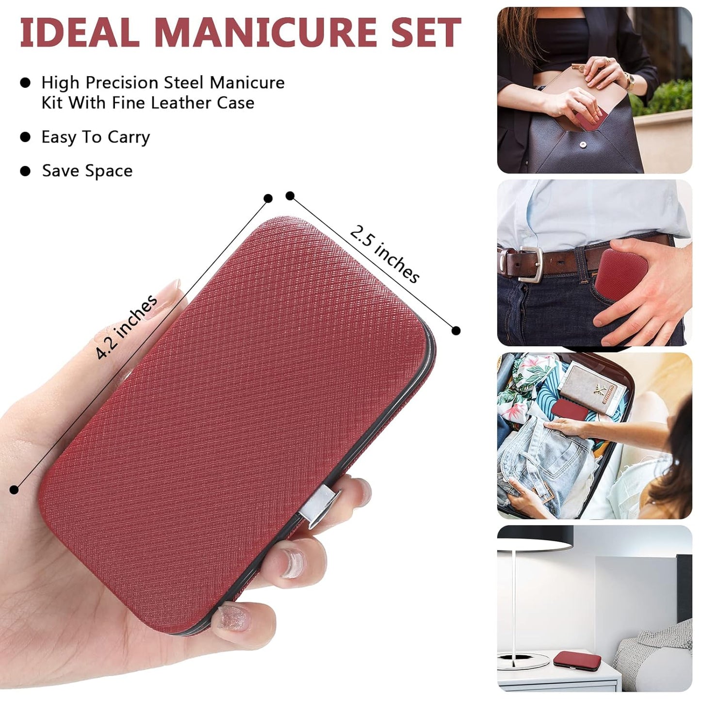 Lasnten 24 Set Christmas Manicure Set Bulk Nail Clippers Grooming Nail Kit Stainless Steel Professional Pedicure Kit Pedicure Tools with Travel Case Gifts for Xmas Men Women(8 in 1,Red, Silver)
