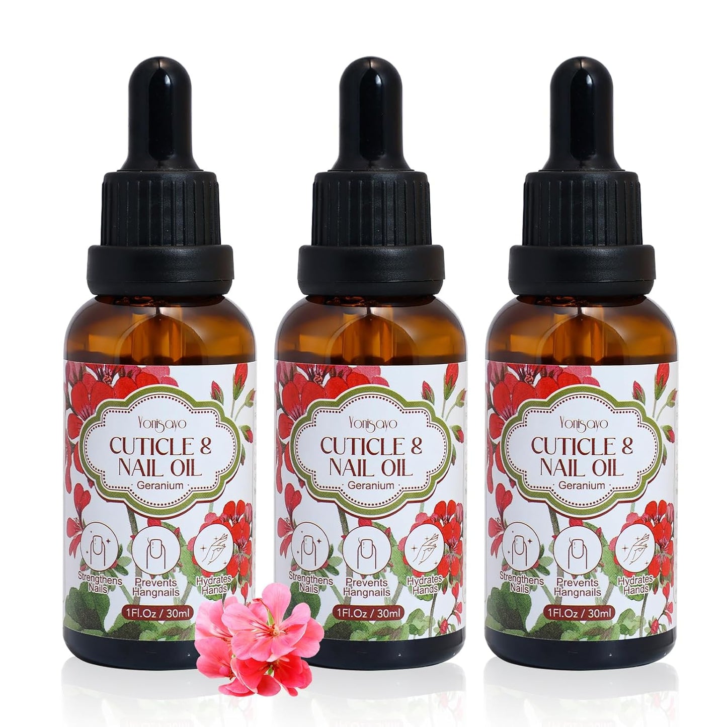 3 PCS Geranium Cuticle Oil for Nails Care, Healthier-Looking Nails, Soften Cuticles, Strengthen Nails, Hydrating Hand Oil