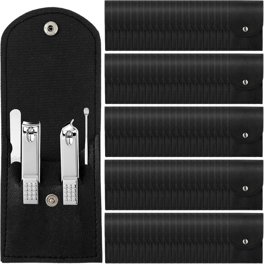 Lasnten 100 Bulk Nail Clipper Set Bulk Manicure Kit Stainless Steel Pedicure Professional Nail Care Kit with Travel Case Portable Grooming for Husband Men Women Family(Black,4 in 1)