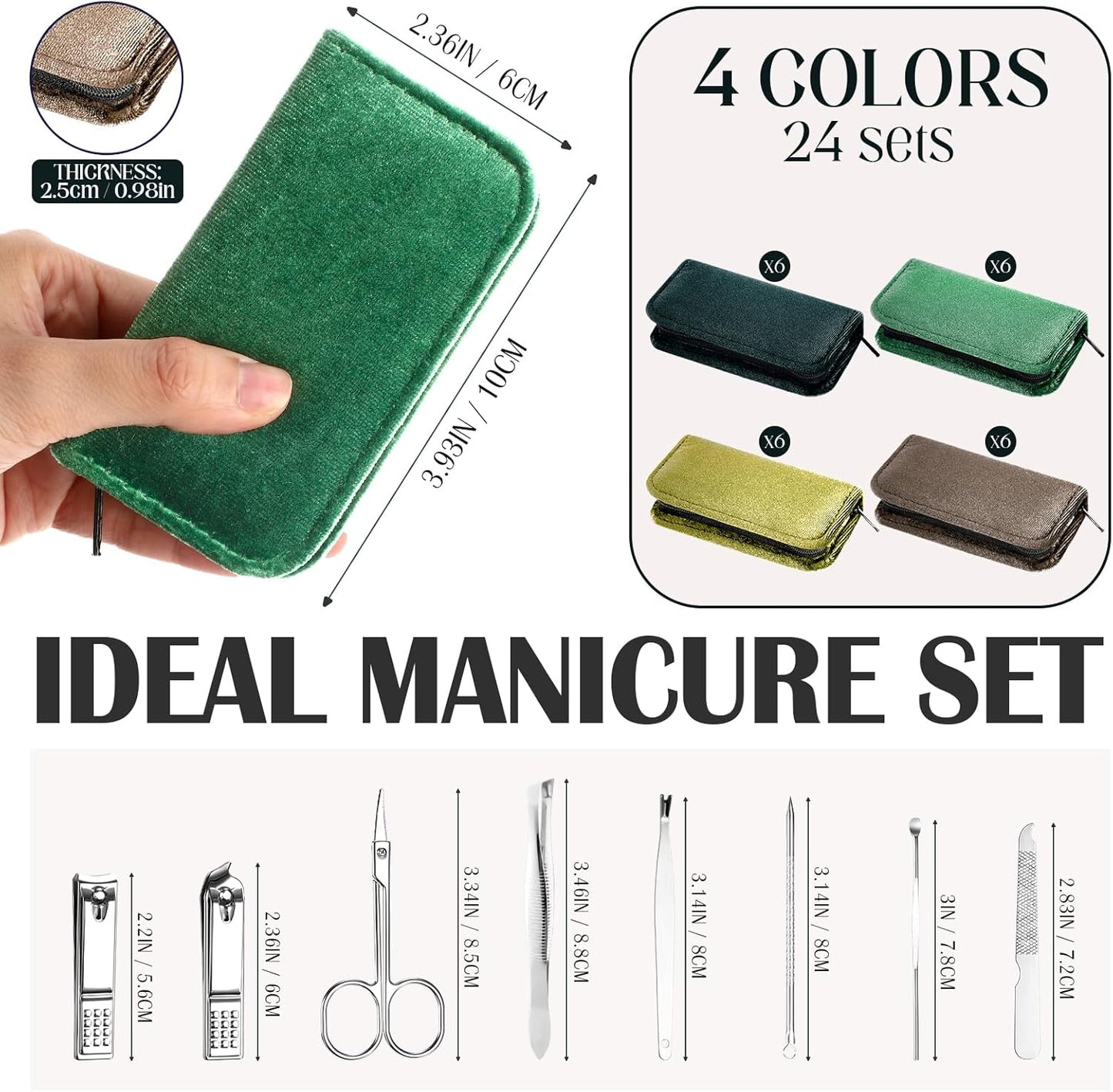 Coume 24 Sets Manicure Set Bulk Rad Tech 8 in 1 Nail Clippers Kit Luxurious Travel Case Stainless Steel Nails Care Tool Office Gift for Coworker Nurse Practitioner Week Christmas(Green Series)
