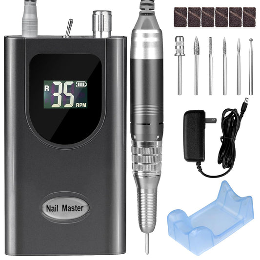 Professional Nail Drill Machine, HoMove 35000RPM Portable Nail Drills, Rechargeable Efile Nails Drill, Low Heat Electric Nail File for Acrylic Gel Nails（Grey）