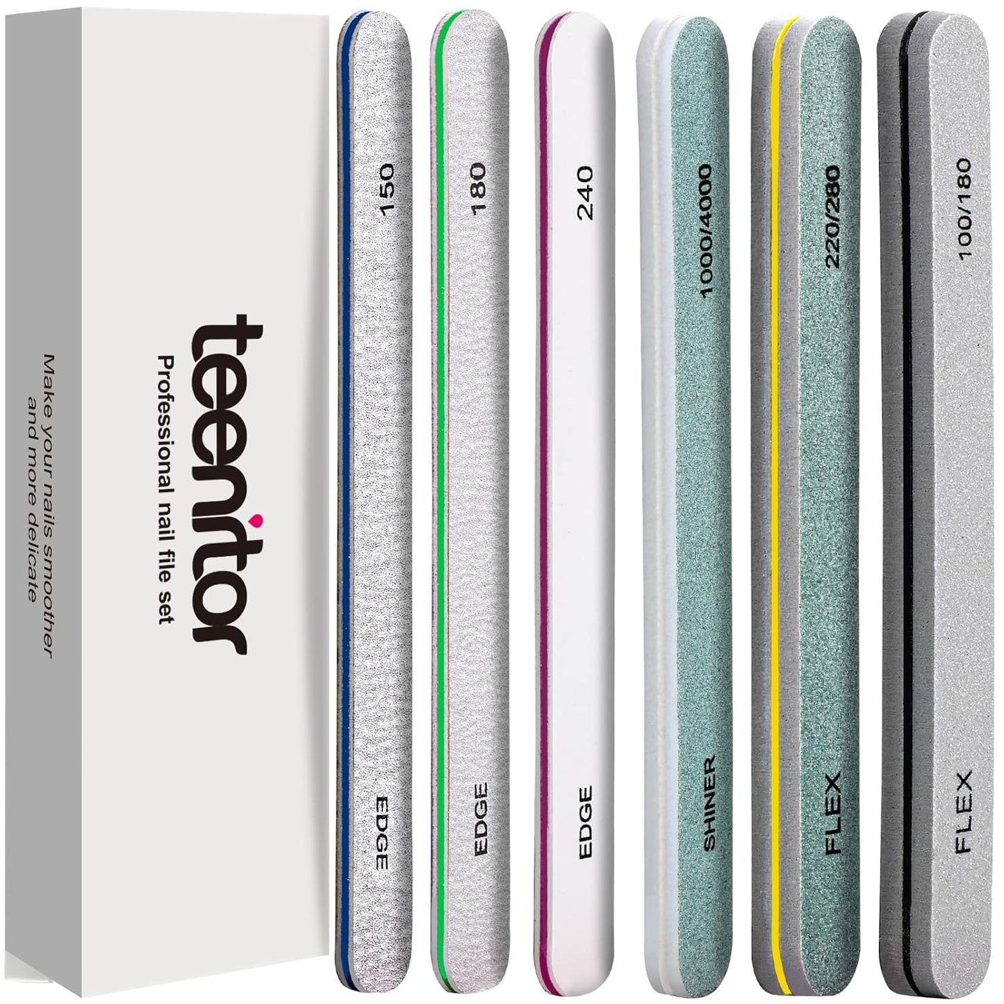 Teenitor Nail File Buffer, Nail Files for Natural Nails and Acrylic Nails, Manicure Buffer Block, Different Grits, Straight