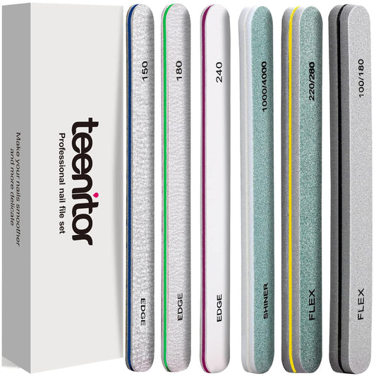 Teenitor Nail File Buffer, Nail Files for Natural Nails and Acrylic Nails, Manicure Buffer Block, Different Grits, Straight