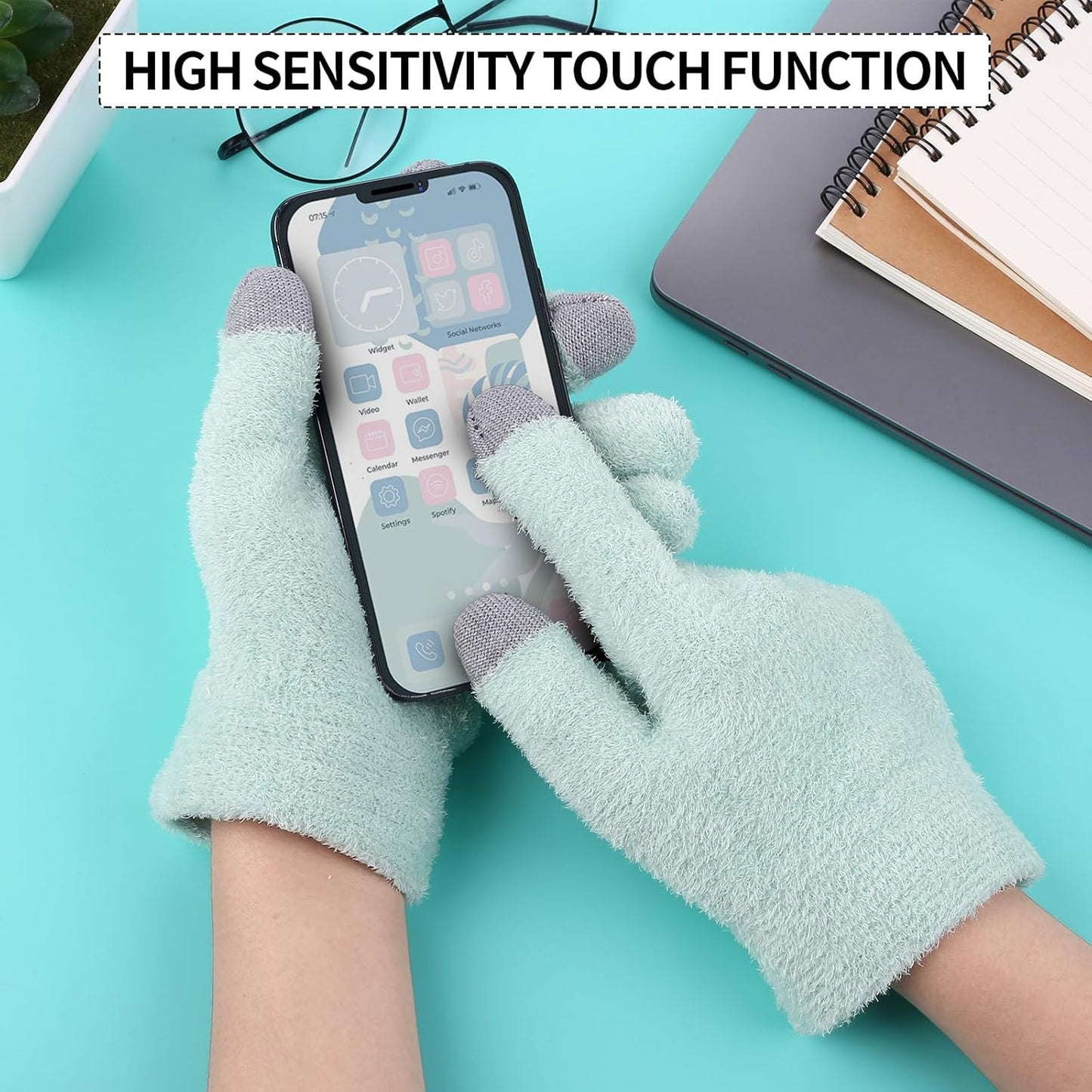 SPA Gloves for Dry Hands Overnight Moisturizing Gloves with Good Lining, Touch Screen Moisturizing Gloves for Women & Men Reusable Cotton Gloves for Eczema for Sleeping (Green)