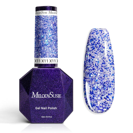 MelodySusie Galaliver Glitter Gel Nail Polish, 15ML Sparkly Shimmer Gel Polish Soak Off UV LED Cured Long Lasting Gift for Women DIY Nail Design Nail Art Manicure Starry Blue X11
