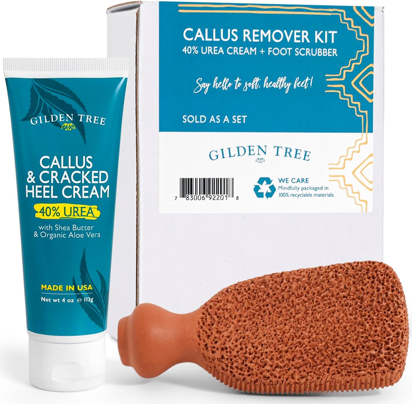 Gilden Tree Foot Callus Remover Kit - 40% Urea Cream & Handmade Terra-Cotta Pumice Stone for Feet - Callus Remover for Feet with Shea Butter & Aloe Vera - Cracked Heel Treatment & Moisturizer
