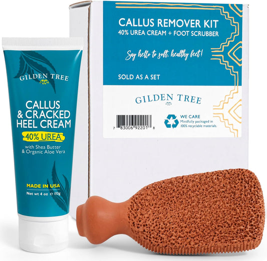 Gilden Tree Foot Callus Remover Kit - 40% Urea Cream & Handmade Terra-Cotta Pumice Stone for Feet - Callus Remover for Feet with Shea Butter & Aloe Vera - Cracked Heel Treatment & Moisturizer