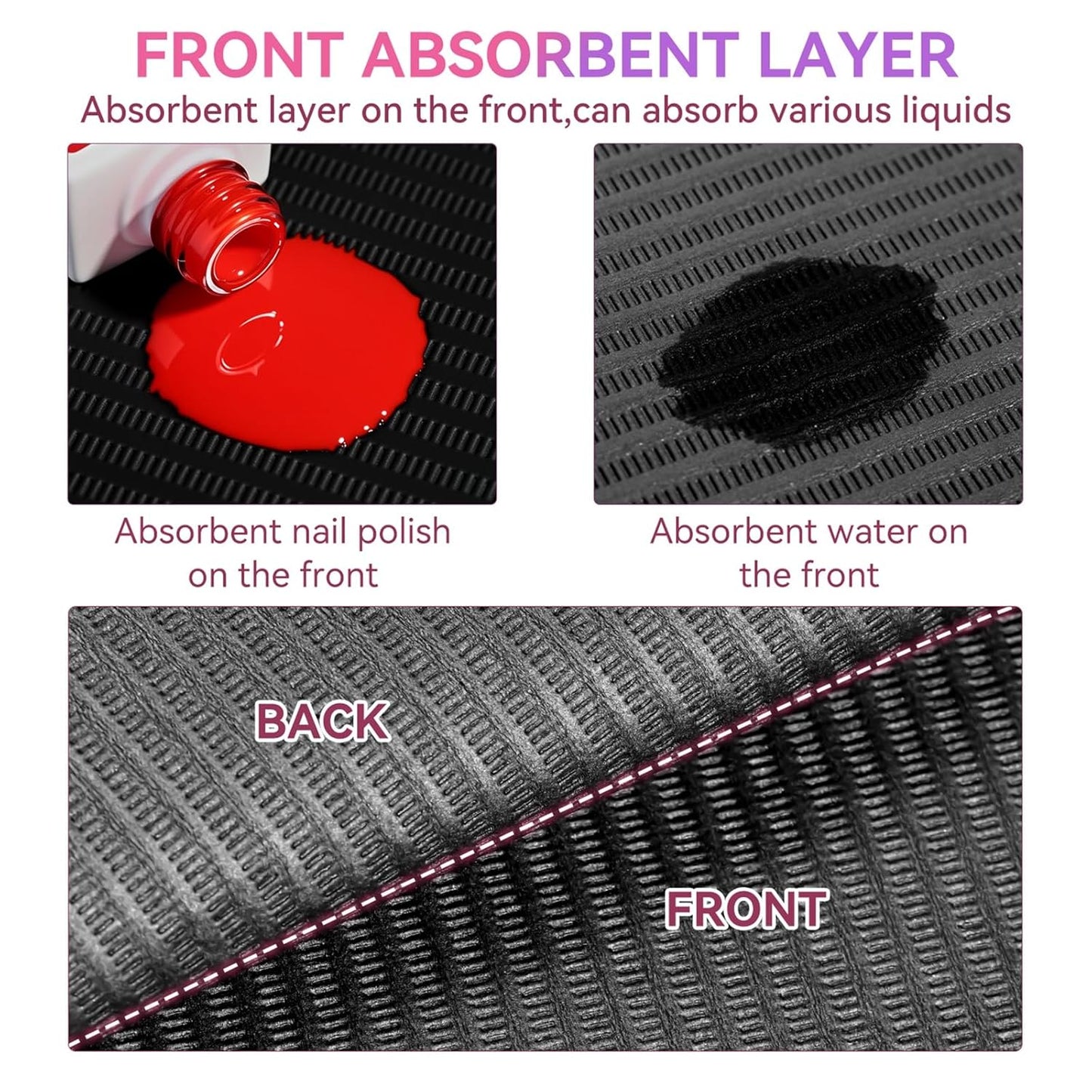 Makartt Disposable Nail Mats: 20 Pcs Fordable Nail Paper Towels for Table Acrylic Practice Sheet 3 Ply Waterproof Nail Art Table Mats Clean Pads for Salon Manicure Tattoo Black