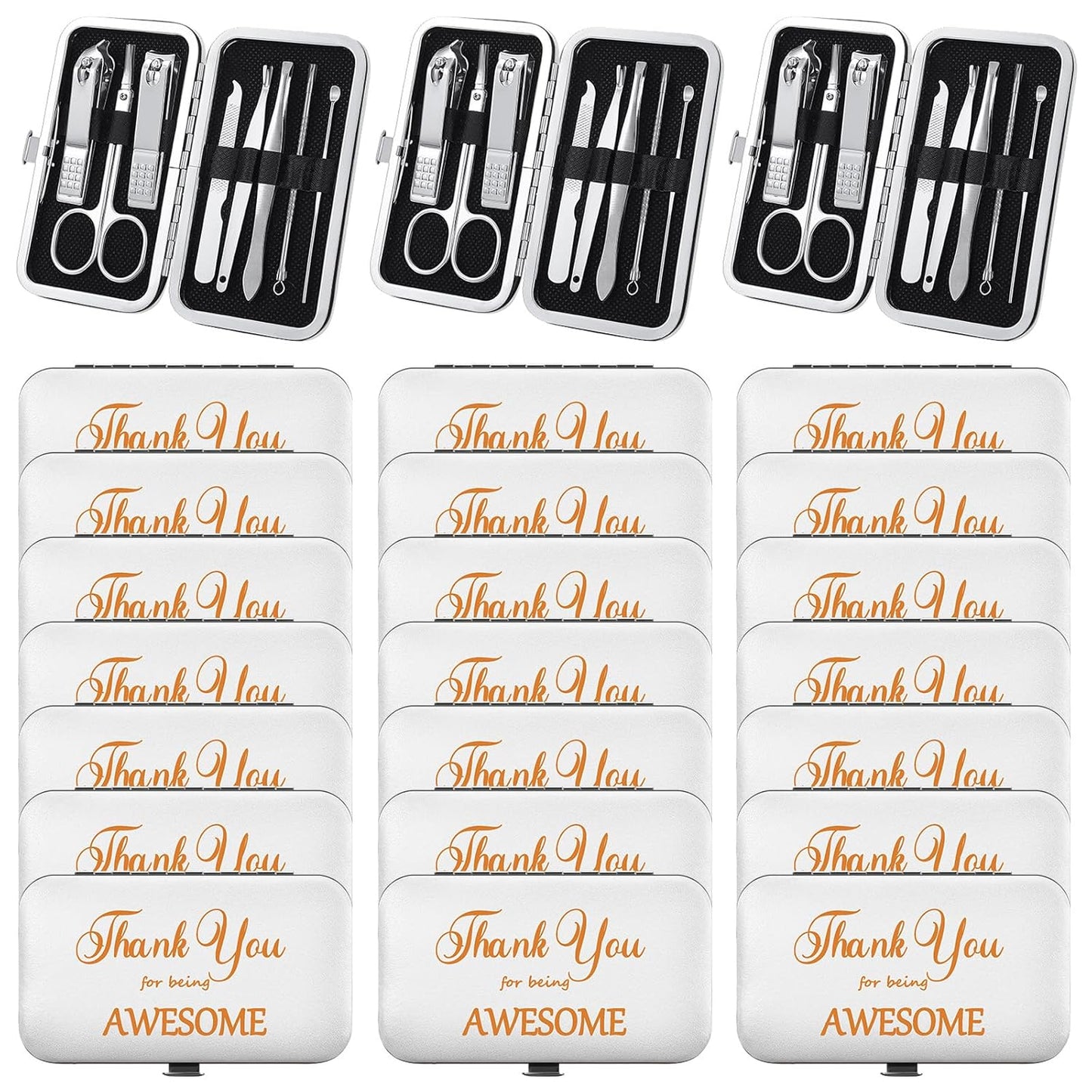 Therwen 24 Sets Manicure Set Nail Clippers 8 in 1 Stainless Steel Grooming Nail Kit Thank You Appreciation Gift Professional Pedicure Tool for Men Women Personal Care(White)