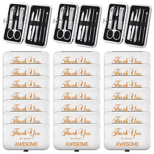 Therwen 24 Sets Manicure Set Nail Clippers 8 in 1 Stainless Steel Grooming Nail Kit Thank You Appreciation Gift Professional Pedicure Tool for Men Women Personal Care(White)