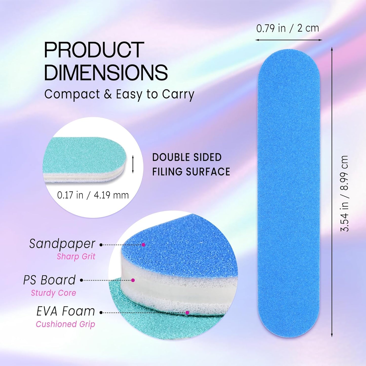 25PCS Mini Size PANA Professional Double Sided Nail Files - Blue, 100/180 Grit - Emery Board Nail Buffering File Manicure Pedicure Nail Polisher Washable