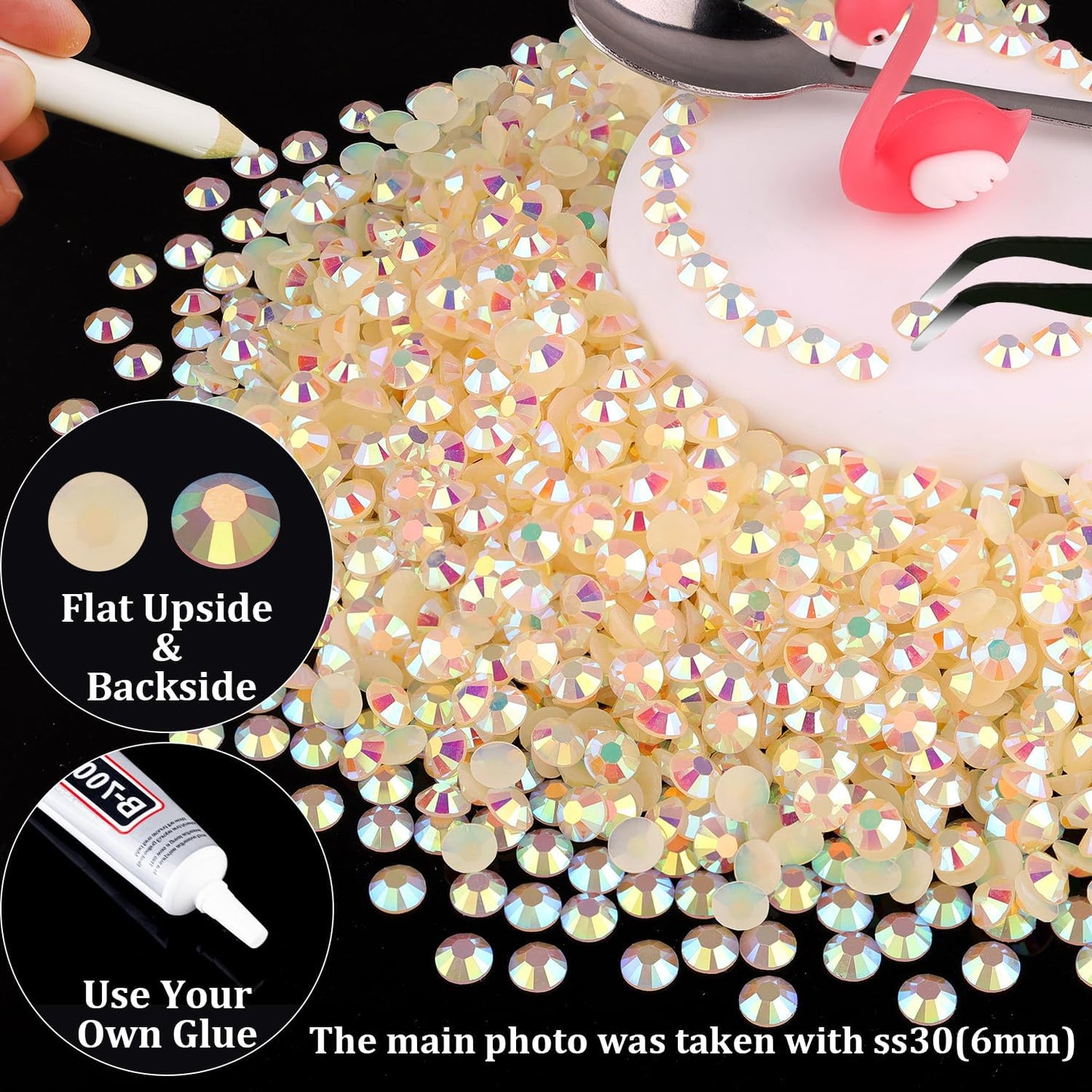 2000pcs 6mm Resin Rhinestones Bulk, Light Yellow AB Flatback Round Jelly Rhinestones Non Hotfix Crystal Gems Large Quantity Wholesale for DIY Crafts Clothes Bottles Face Makeup Manicure