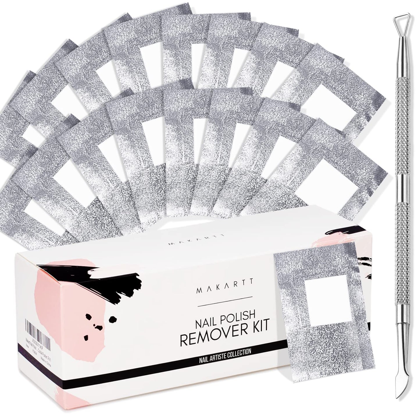 Makartt Nail Polish Nail Gel Remover - Soak Off Gel Nail Polish Remover Foil Wraps 200pcs with Larger Cotton Pad 1 pcs Cuticle Pusher Valentine's Day Gift, R-01