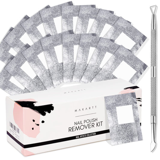 Makartt Nail Polish Nail Gel Remover - Soak Off Gel Nail Polish Remover Foil Wraps 200pcs with Larger Cotton Pad 1 pcs Cuticle Pusher Valentine's Day Gift, R-01
