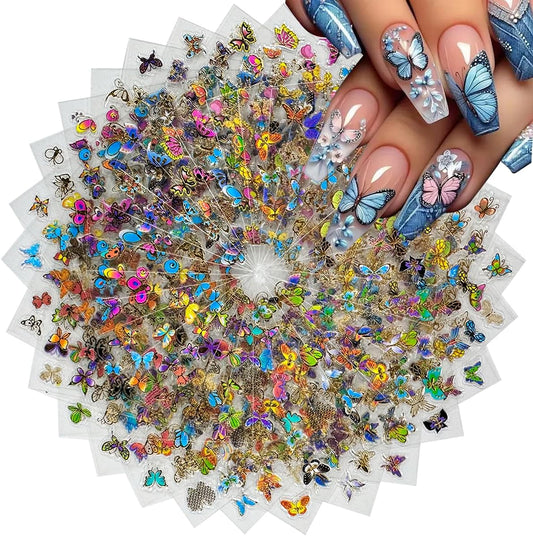 30 Sheets Butterfly Nail Art Stickers 3D Self-Adhesive Colorful Butterfly Nail Decals Cute Nail Accessories for Women Girls DIY Acrylic Nail Art Decorations