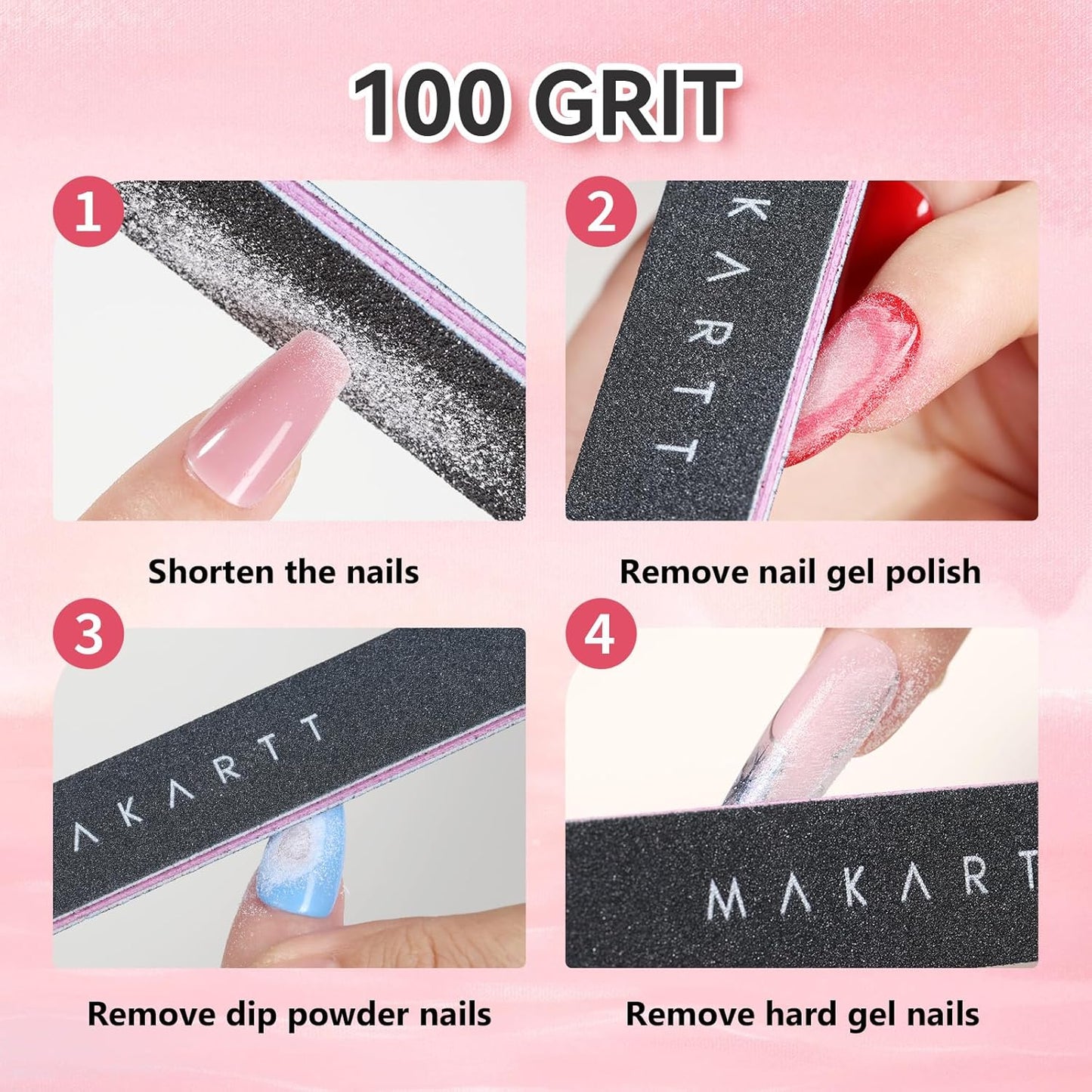 Makartt Nail File - 100/180 Grit Emery Boards for Nails, 20pcs Professional Dual-Sided Fingernail Files for Natural Acrylic Nails, Reusable Nail Care Manicure Set for Salon & DIY Use, Black