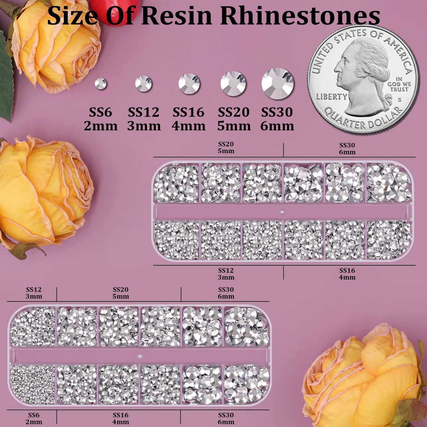 Resin Rhinestones for Crafting, 2 Boxes Silver Flatback Crystals for Bedazzling Crafts DIY Nail Art Deco, Non Hotfix Bulk Gems for Tumbler Shoes Clothing Fabric Face Makeup