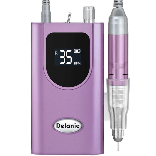 Delanie Professional Portable Electric Nail Drill Machine, 35000 RPM Rechargeable Cordless Nail Filer Electric Nail File for Dip Powder Acrylic Gel Nail, Salon Nail Tool, Violet