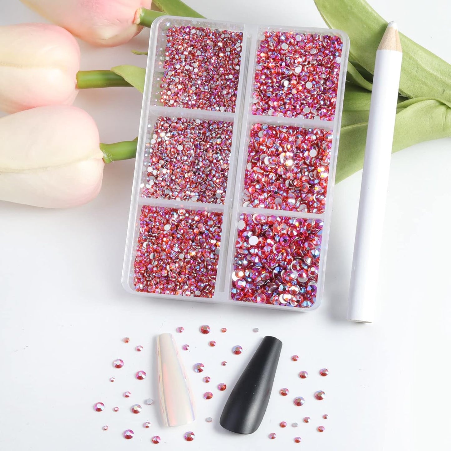 Beadsland 7200pcs Flatback Rhinestones,Orange AB Rhinestone Nail Gems Round Crystal Rhinestones for Crafts,Mixed 6 Sizes with Wax Pencil Kit, SS3-SS10,Hyacinth AB