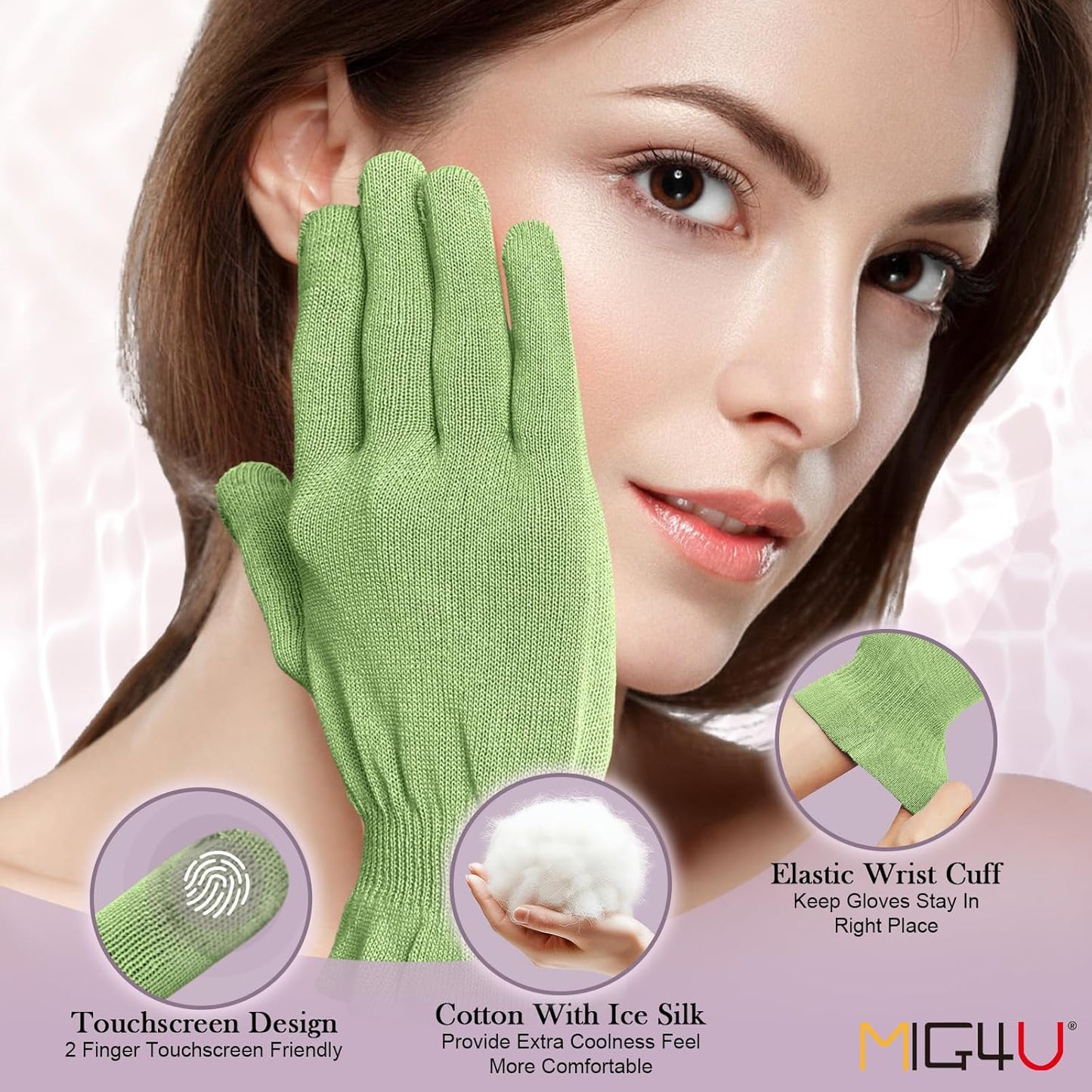 MIG4U Moisturizing Beauty Gloves Touchscreen Overnight Sleeping Glove for Women Dry Hands, Nighttime Lotion, Eczema, SPA, Cosmetic Treatment, Apple Green 1 Pairs Size s/m