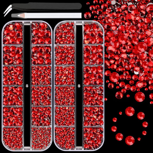 Resin Rhinestones for Crafting, 2 Boxes Red Flatback Crystals for Bedazzling Crafts DIY Nail Art Decoration, Non Hotfix Bulk Gems for Tumbler Shoes Clothing Fabric Face Makeup