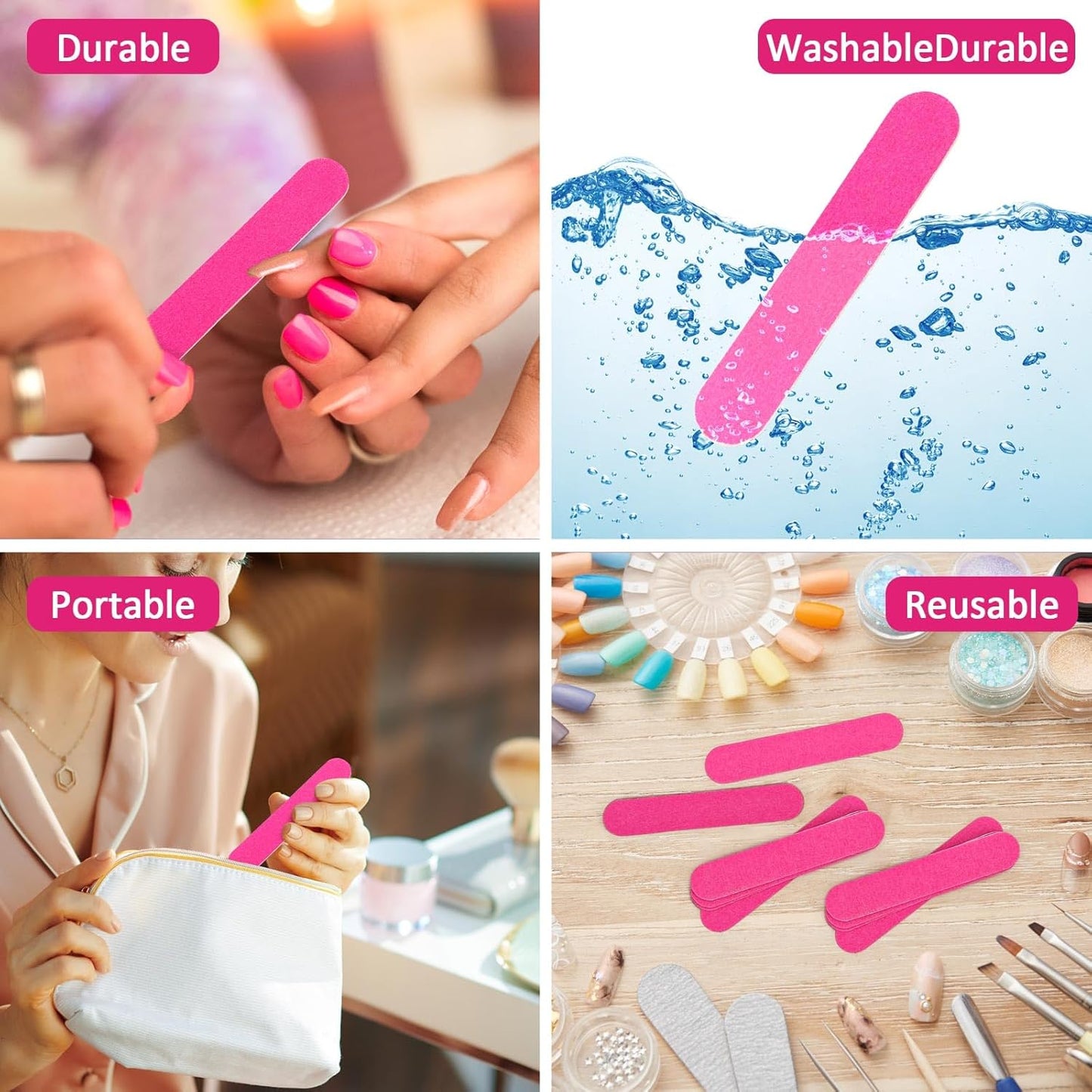Tbestmax 100 Mini Nail File 3.4 inch Double Sided Emery Boards for Fingernail Tools 150 Grit - Pink