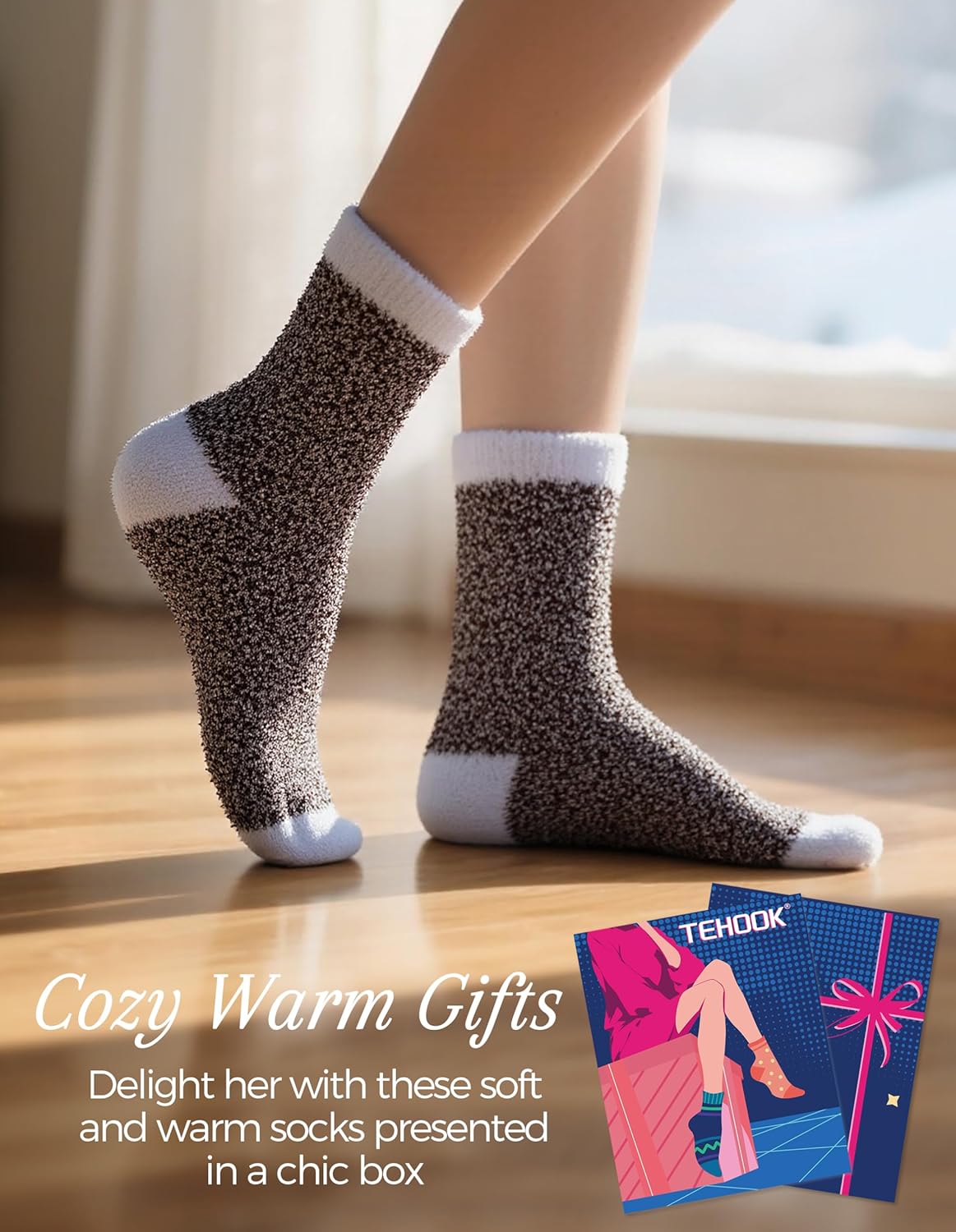 TEHOOK Warm & Cozy Gifts for Women, Stocking Stuufers, Fluffy Fuzzy Plush Sleeping Slipper Socks - Soft Warm Fabric