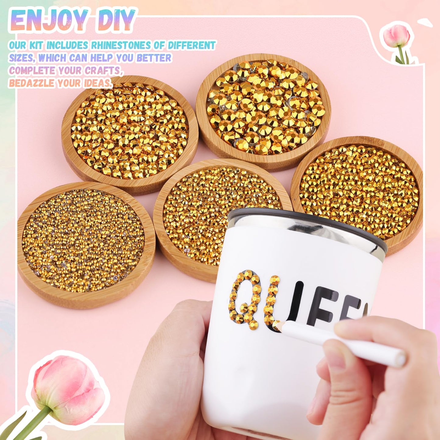 30000Pcs Resin Rhinestones for Bedazzling with B7000 Jewelry Glue, Mine Gold Flatback Gems Rhinestones for Crafting, Clothing Tumblers Mugs Shoes Fabric Decor Nail Art