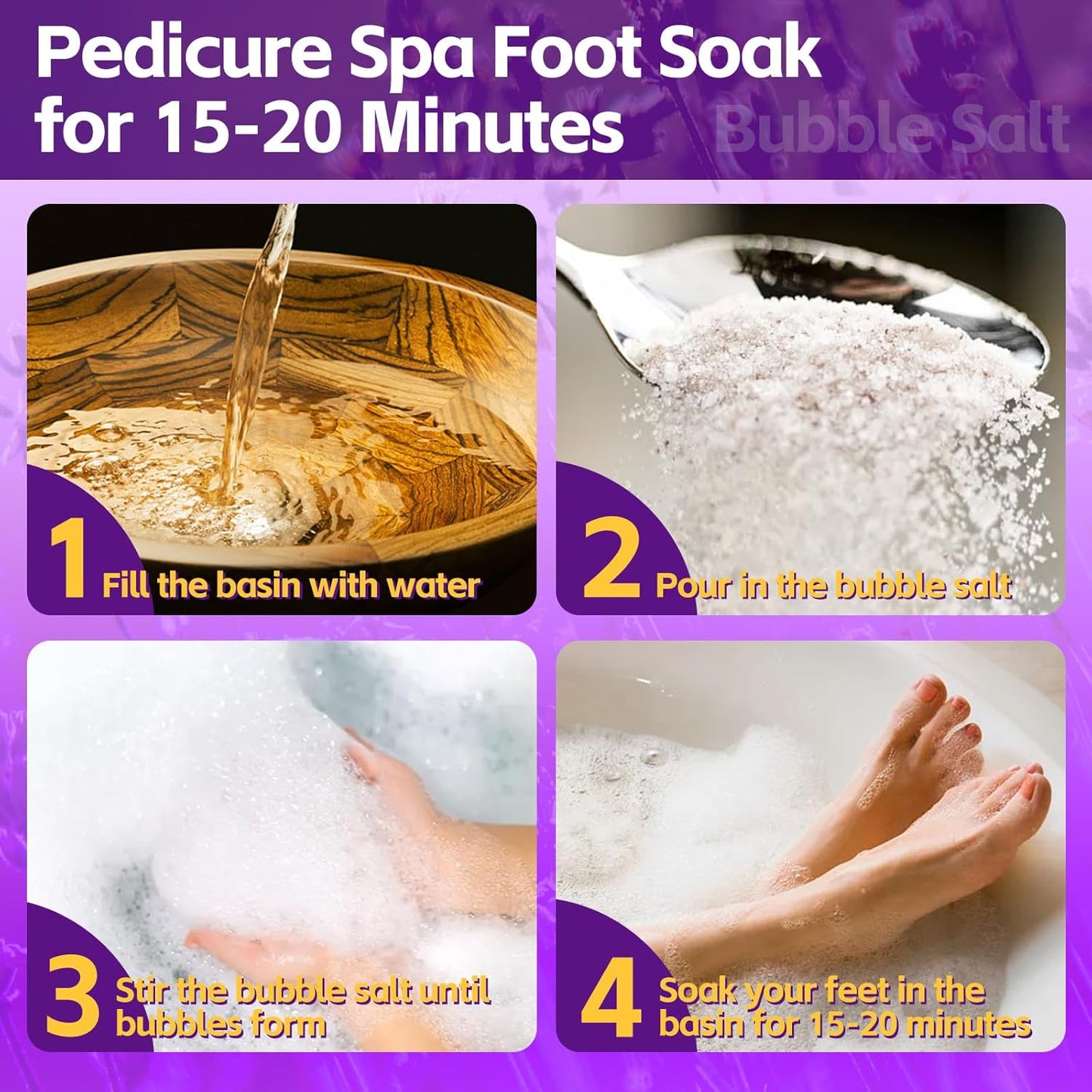 Pedicure Foot Soak, Foot Spa Soak, Pedicure Kit, Bubble Foot Bath For Tired & Dry Cracked Feet, Athletes Feet, Odor Foot and Softens Calluses, Foot Soak 16 Packs A Box, Lavender