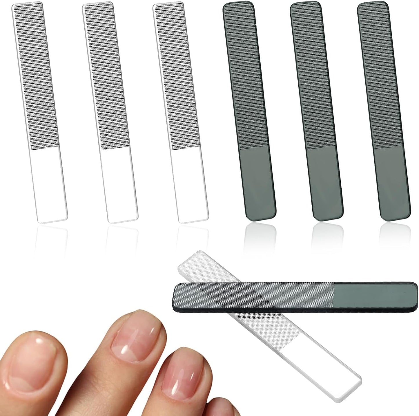Glass Nail Files for Natural Nails, 8 Pcs Glass Nail File with Case Crystal Fingernail Polisher Nails Shiner Buffer Polisher for Natural Fingernail Stocking Stuffers (Transparent, Dark Green)