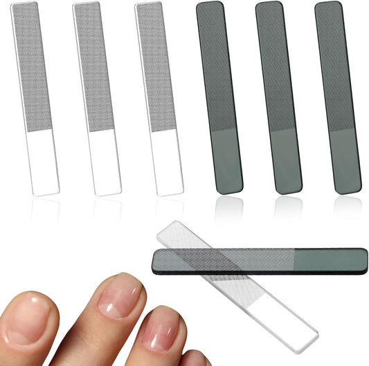 Glass Nail Files for Natural Nails, 8 Pcs Glass Nail File with Case Crystal Fingernail Polisher Nails Shiner Buffer Polisher for Natural Fingernail Stocking Stuffers (Transparent, Dark Green)