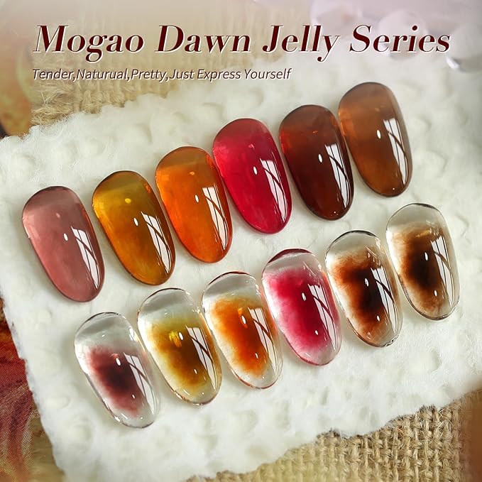 Born Pretty Halloween Fall Winter Jelly Gel Nail Polish Amber Crystal Transparent Brown Orange Red Gel Polish Nail Art Manicure DIY at Home and Salon 6PCS 7ML