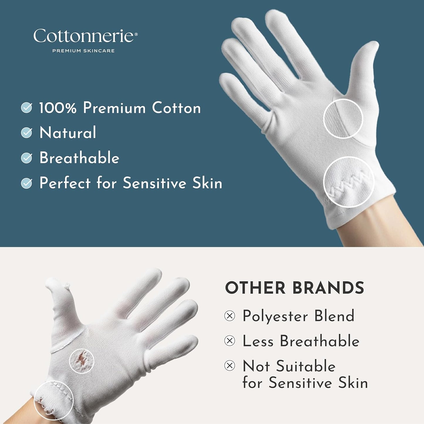 4 Pairs Cottonnerie Original Cotton Gloves for Dry Hands Sleeping, Moisturizing Gloves Overnight, Hand Moisturizer Gloves, Moisture Gloves for Dry Hands Overnight, Sleeping Gloves, X-Large